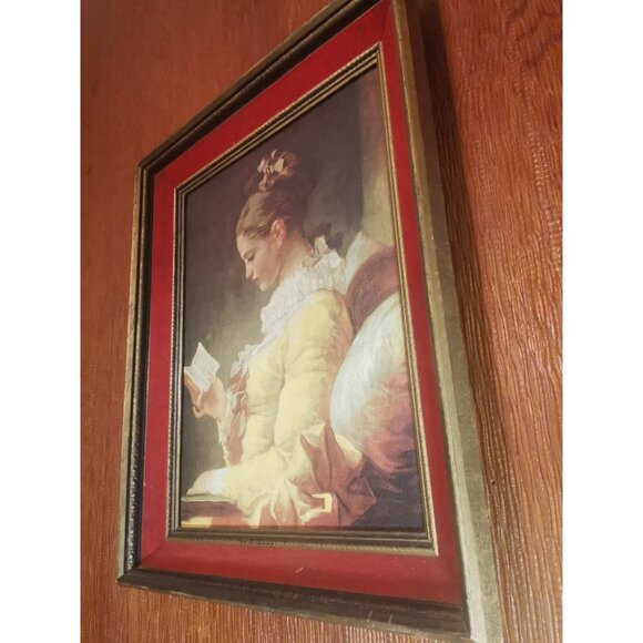 Vintage 1950s Fragonard Young Girl Reading Limited Edition #1210 Red Velvet Trim - Picture 6 of 13